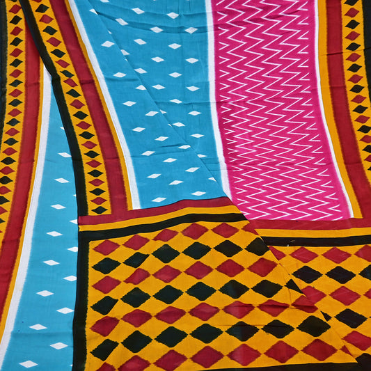 Indian Vintage Sari Multi Printed 100% Pure Cotton Saree Craft Fabric 5Yd Soft Sewing Sarong Wrap Boho Stripes Dress making Quilting