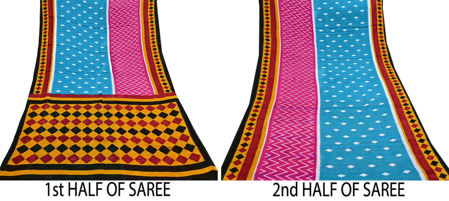 Indian Vintage Sari Multi Printed 100% Pure Cotton Saree Craft Fabric 5Yd Soft Sewing Sarong Wrap Boho Stripes Dress making Quilting