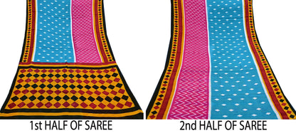 Indian Vintage Sari Multi Printed 100% Pure Cotton Saree Craft Fabric 5Yd Soft Sewing Sarong Wrap Boho Stripes Dress making Quilting