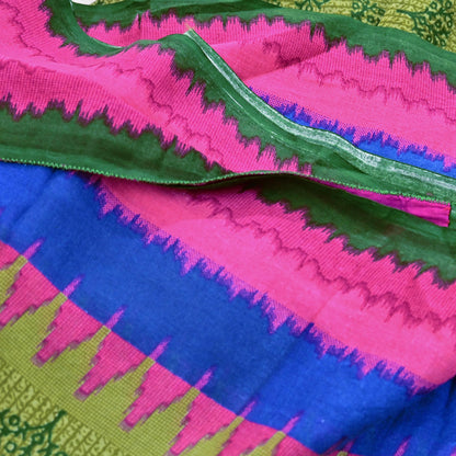 Indian Vintage Green Pure Cotton Saree Traditional Ikat Elephant Print 5 Yard Fabric Lightweight Boho Craft Material