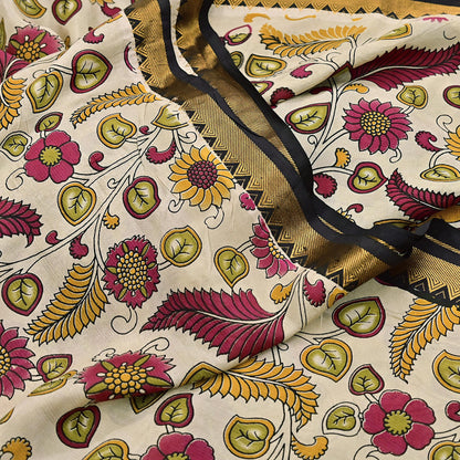 Indian Vintage Sari Kalamkari Print Sari Pure Cotton Saree Craft Fabric 5Yd Soft Dancing Lady Ethnic Dress Making