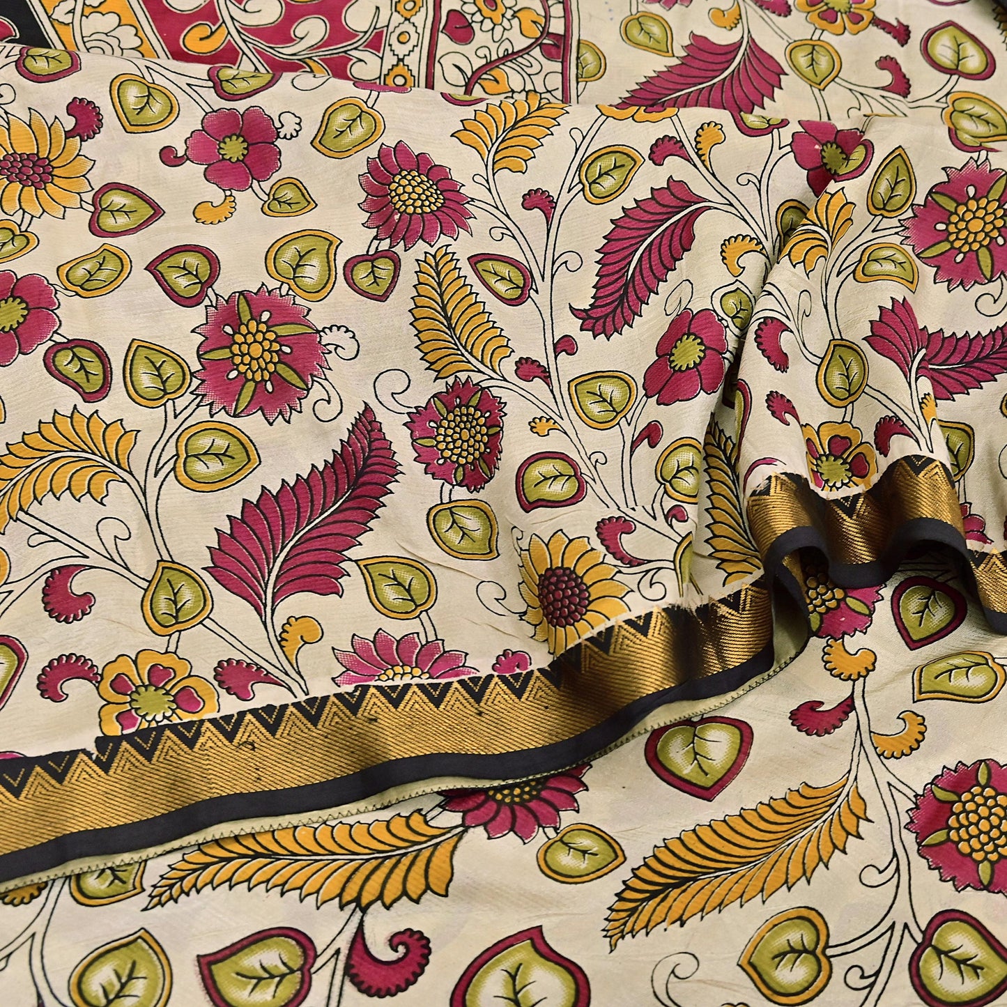 Indian Vintage Sari Kalamkari Print Sari Pure Cotton Saree Craft Fabric 5Yd Soft Dancing Lady Ethnic Dress Making