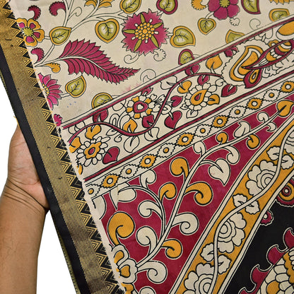 Indian Vintage Sari Kalamkari Print Sari Pure Cotton Saree Craft Fabric 5Yd Soft Dancing Lady Ethnic Dress Making