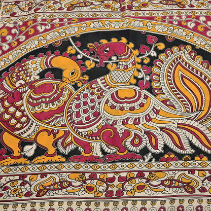 Indian Vintage Sari Kalamkari Print Sari Pure Cotton Saree Craft Fabric 5Yd Soft Dancing Lady Ethnic Dress Making