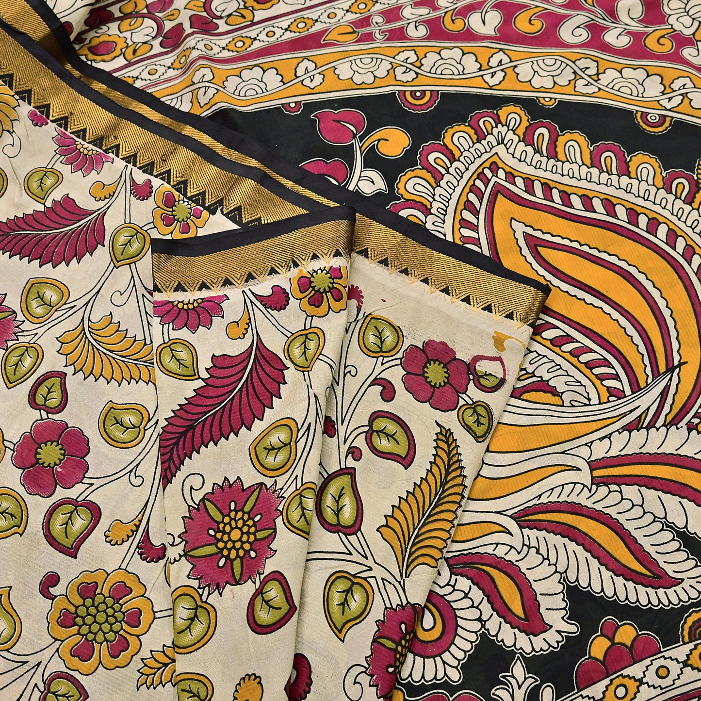 Indian Vintage Sari Kalamkari Print Sari Pure Cotton Saree Craft Fabric 5Yd Soft Dancing Lady Ethnic Dress Making