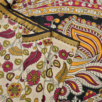 Indian Vintage Sari Kalamkari Print Sari Pure Cotton Saree Craft Fabric 5Yd Soft Dancing Lady Ethnic Dress Making