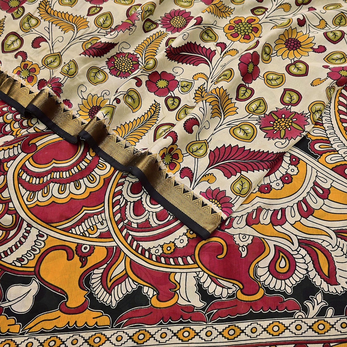 Indian Vintage Sari Kalamkari Print Sari Pure Cotton Saree Craft Fabric 5Yd Soft Dancing Lady Ethnic Dress Making