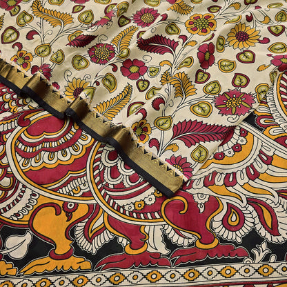 Indian Vintage Sari Kalamkari Print Sari Pure Cotton Saree Craft Fabric 5Yd Soft Dancing Lady Ethnic Dress Making