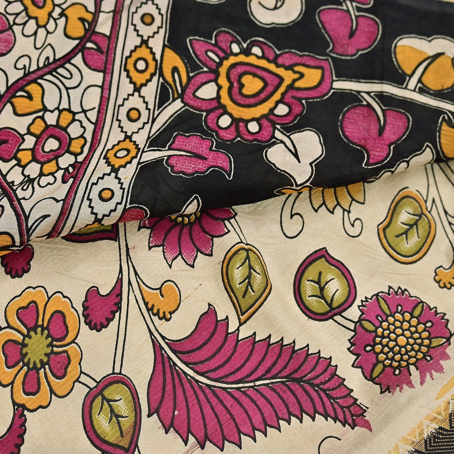 Indian Vintage Sari Kalamkari Print Sari Pure Cotton Saree Craft Fabric 5Yd Soft Dancing Lady Ethnic Dress Making
