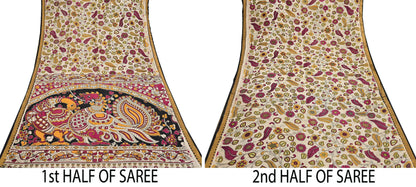 Indian Vintage Sari Kalamkari Print Sari Pure Cotton Saree Craft Fabric 5Yd Soft Dancing Lady Ethnic Dress Making