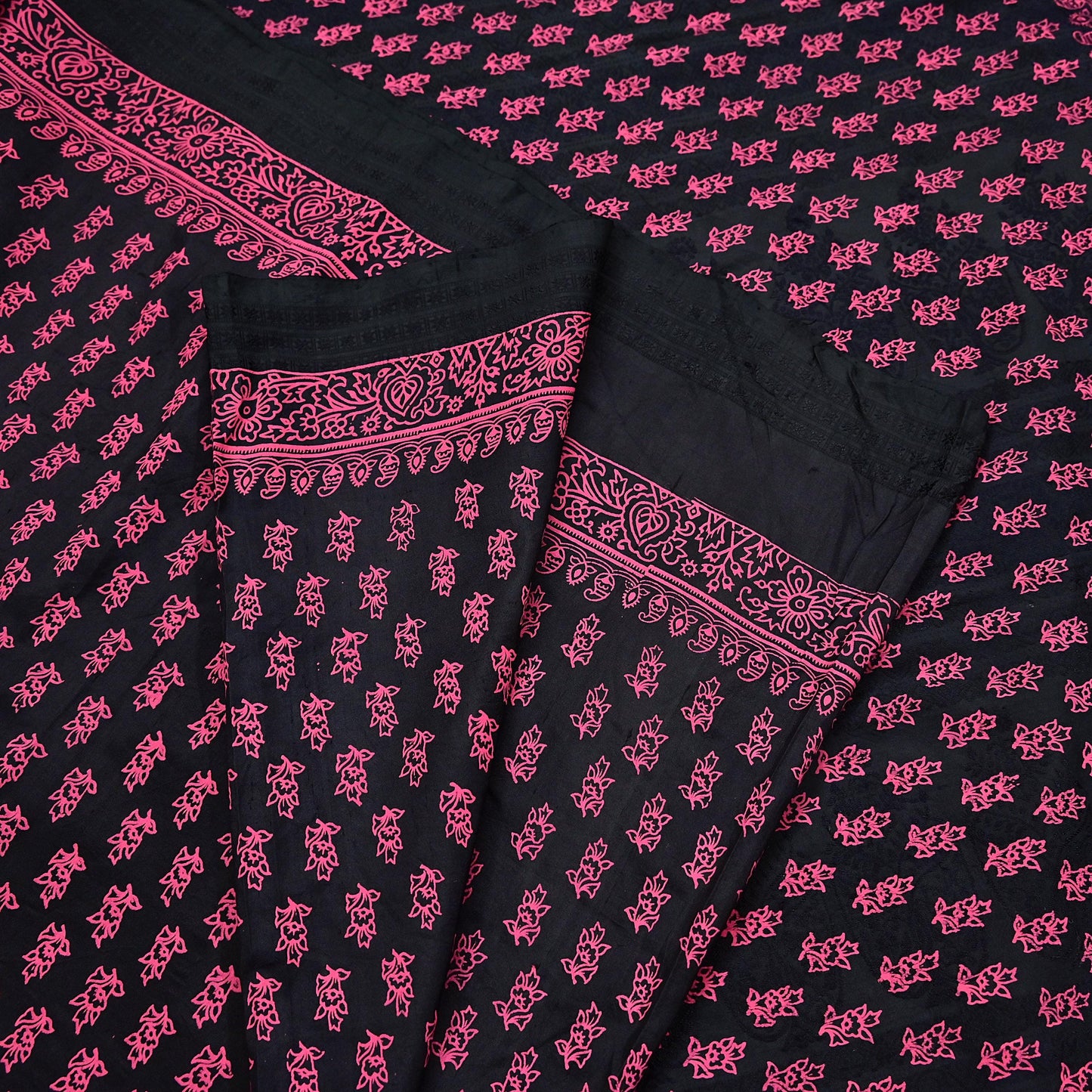 Indian Vintage Sari Black Pure Tussar Silk Hand Woven/Hand Painted Sarees Craft Fabric 5Yd Sewing Ethnic Dress making For Crafting