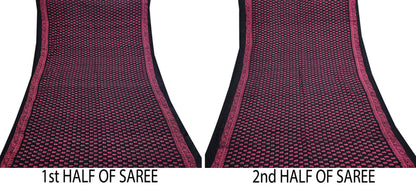 Indian Vintage Sari Black Pure Tussar Silk Hand Woven/Hand Painted Sarees Craft Fabric 5Yd Sewing Ethnic Dress making For Crafting