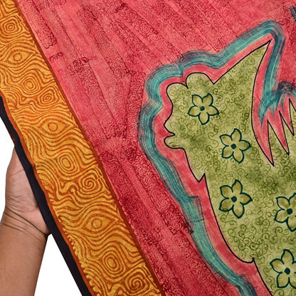Indian Vintage Sari Mustard & Red Pure Crepe Silk Printed Sarees 5yd Sewing Floral Soft Craft Fabric Wrap Dress making Crafting Quilting