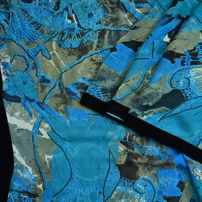 Indian Vintage Sari Blue & Green 100% Pure Georgette Silk Printed Sarees Sewing 5yd Craft Soft Dress Designing for Crafting Abstract