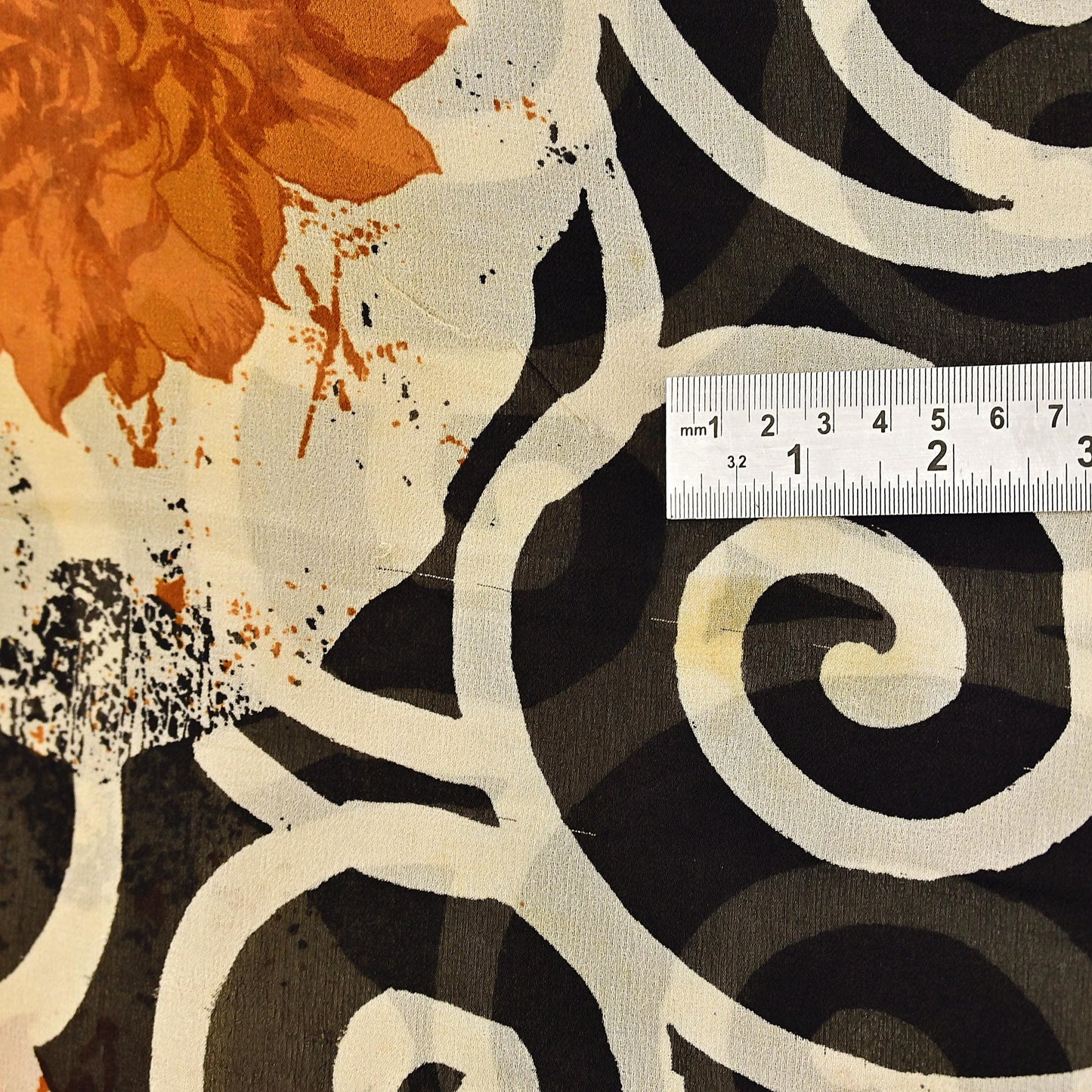 Indian Vintage Sari Ivory & Black Pure Georgette Silk Printed Sarees Craft Fabric Sewing 5Yd Soft Dress Making Crafting Quilting Upcycle