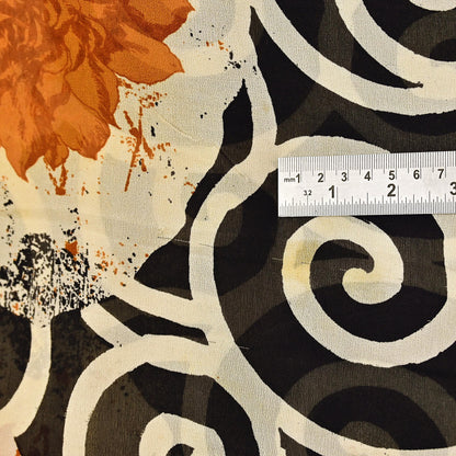 Indian Vintage Sari Ivory & Black Pure Georgette Silk Printed Sarees Craft Fabric Sewing 5Yd Soft Dress Making Crafting Quilting Upcycle