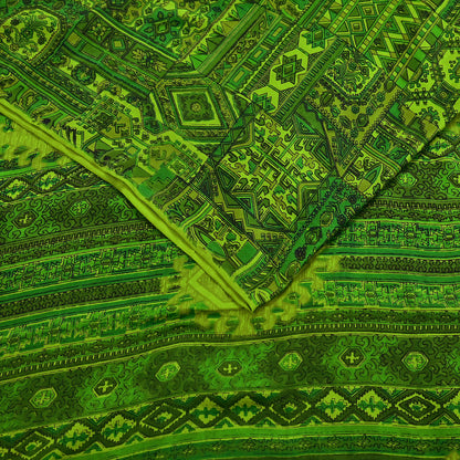Indian Vintage Sari Green Pure Silk Printed Sarees 6yd Sewing Craft Fabric Dress Making  Soft Floral Wrap Upcycle Used Quilting Crafting
