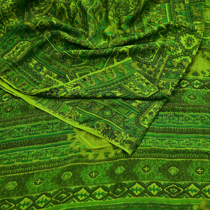 Indian Vintage Sari Green Pure Silk Printed Sarees 6yd Sewing Craft Fabric Dress Making  Soft Floral Wrap Upcycle Used Quilting Crafting