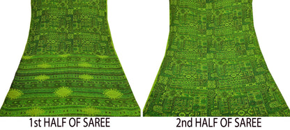 Indian Vintage Sari Green Pure Silk Printed Sarees 6yd Sewing Craft Fabric Dress Making  Soft Floral Wrap Upcycle Used Quilting Crafting