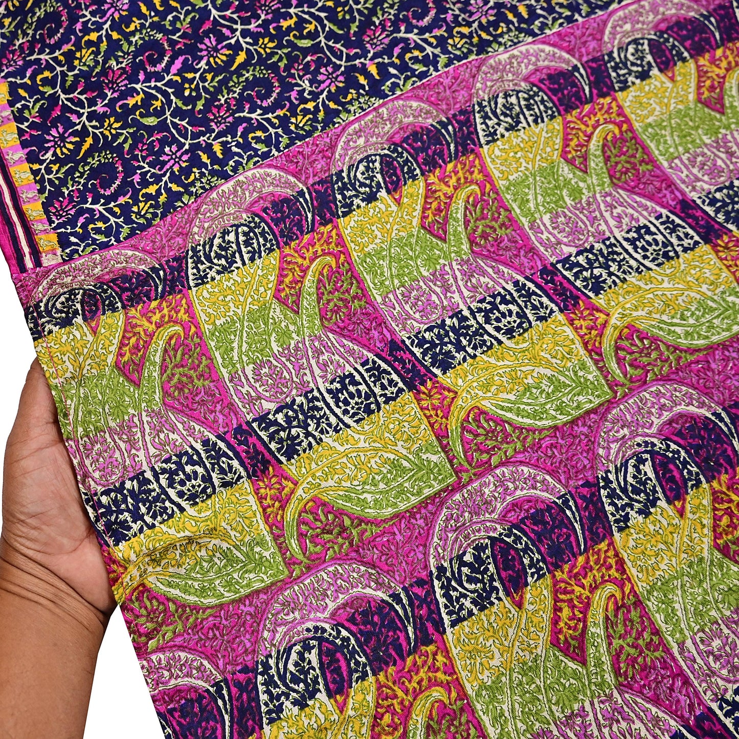 Indian Vintage Pink & Blue Pure Silk Sari 6Yards Soft Printed Floral Fabric Dressmaking, Quilting, Crafting, Sewing, Upcycle Projects