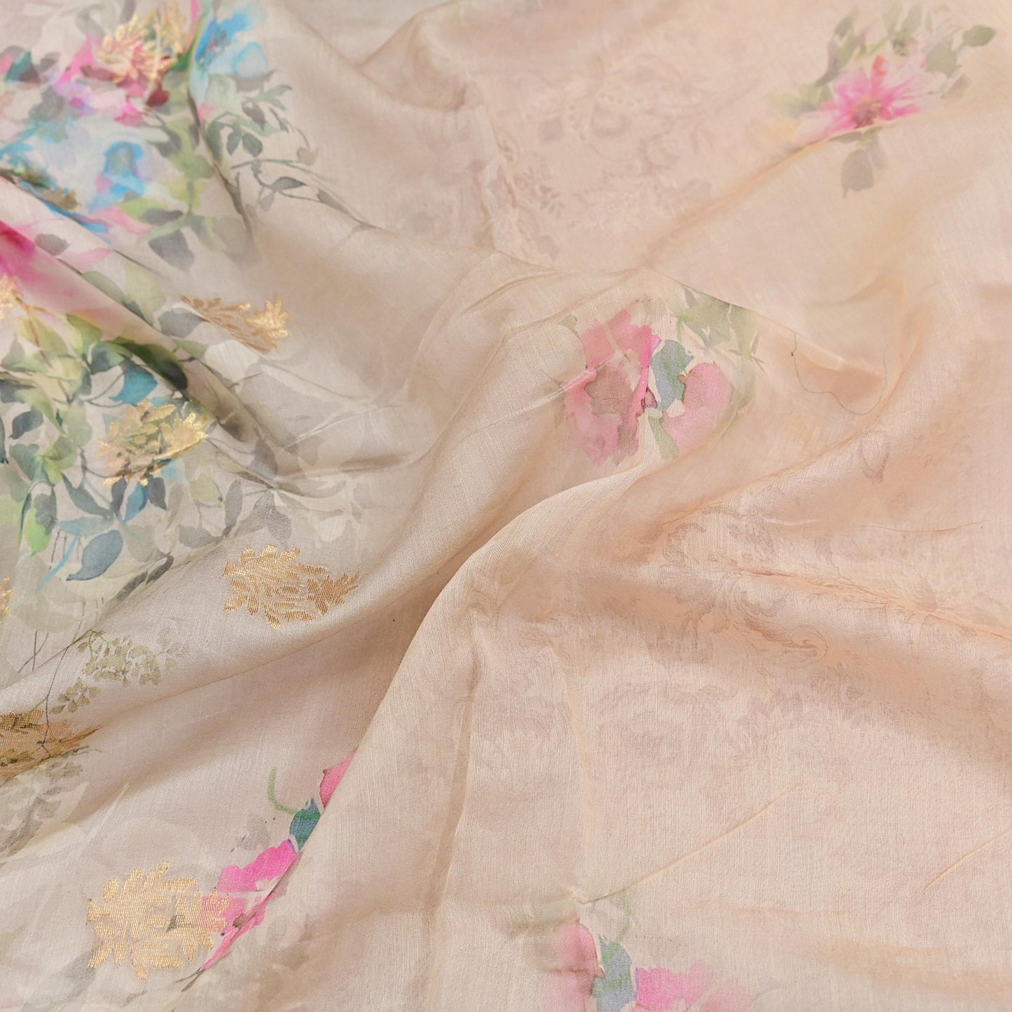 Women Indian Vintage gray ivory Dupatta Long Stole Pure silk Digital Printed Dupatta Veil Scarves soft Boho Wrap Dressmaking Zari Border