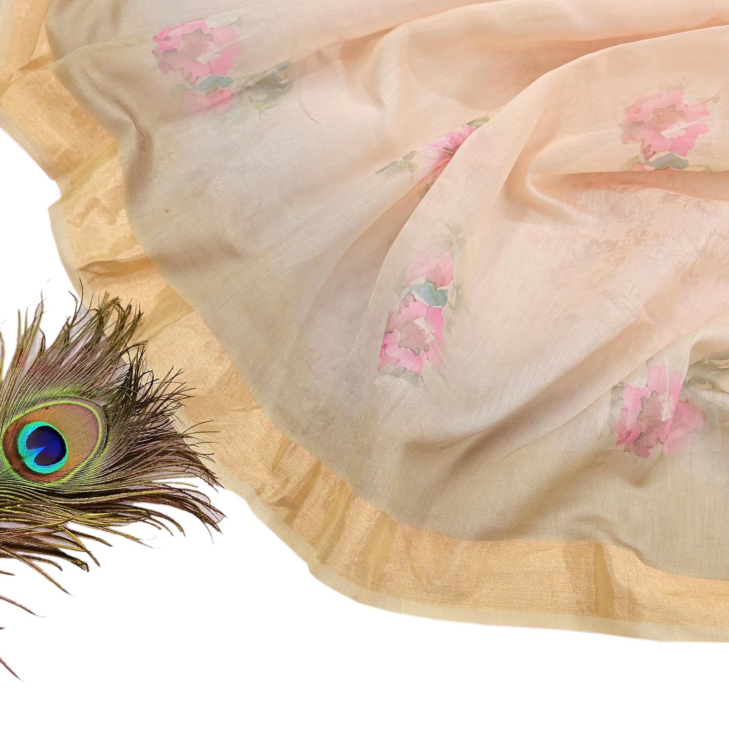 Women Indian Vintage gray ivory Dupatta Long Stole Pure silk Digital Printed Dupatta Veil Scarves soft Boho Wrap Dressmaking Zari Border