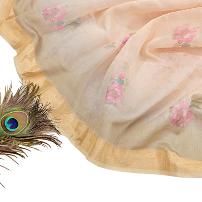 Women Indian Vintage gray ivory Dupatta Long Stole Pure silk Digital Printed Dupatta Veil Scarves soft Boho Wrap Dressmaking Zari Border