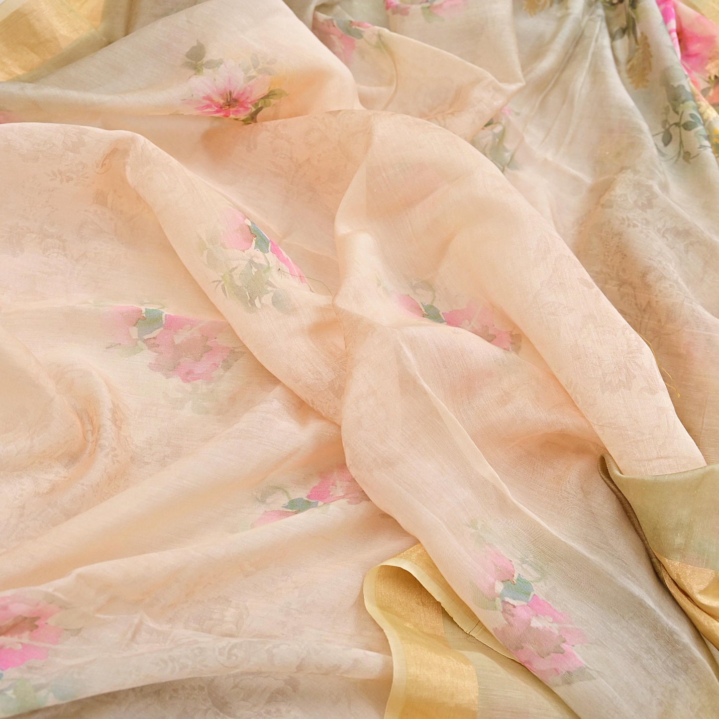 Women Indian Vintage gray ivory Dupatta Long Stole Pure silk Digital Printed Dupatta Veil Scarves soft Boho Wrap Dressmaking Zari Border