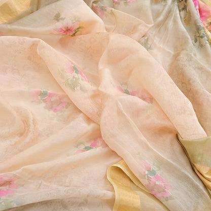 Women Indian Vintage gray ivory Dupatta Long Stole Pure silk Digital Printed Dupatta Veil Scarves soft Boho Wrap Dressmaking Zari Border