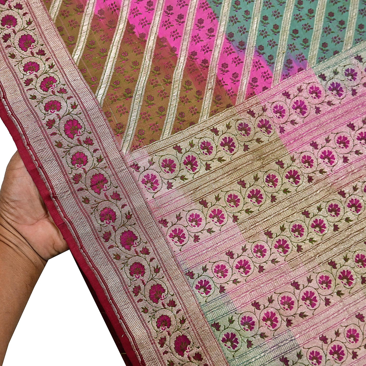 Vintage Multi Heavy Wedding Saree Pure Satin Silk Woven Banarasi Tanchoi Sarees Indian Sari Fabric Golden Zari 5Yd