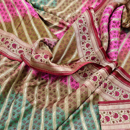 Vintage Multi Heavy Wedding Saree Pure Satin Silk Woven Banarasi Tanchoi Sarees Indian Sari Fabric Golden Zari 5Yd