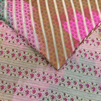 Vintage Multi Heavy Wedding Saree Pure Satin Silk Woven Banarasi Tanchoi Sarees Indian Sari Fabric Golden Zari 5Yd