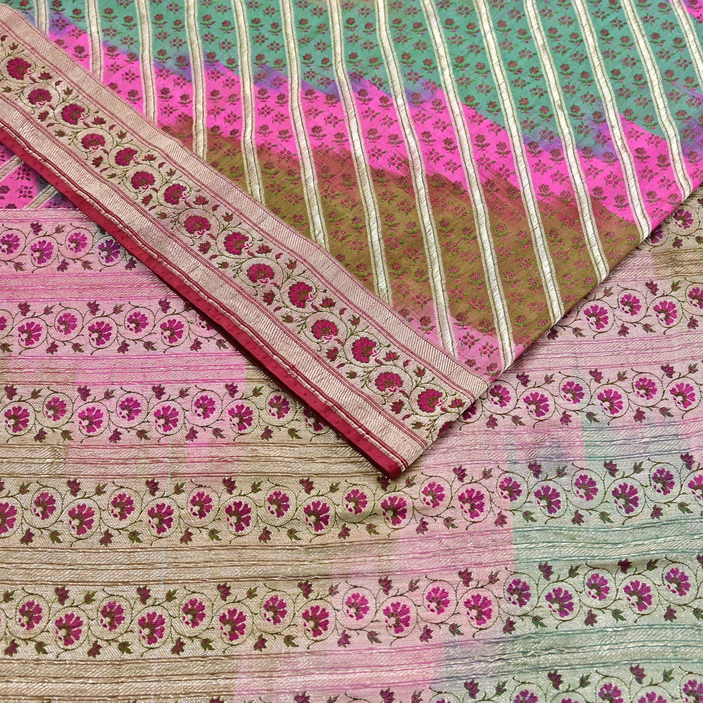 Vintage Multi Heavy Wedding Saree Pure Satin Silk Woven Banarasi Tanchoi Sarees Indian Sari Fabric Golden Zari 5Yd