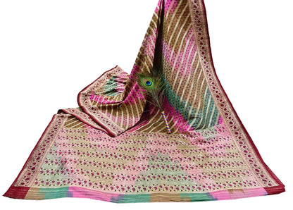 Vintage Multi Heavy Wedding Saree Pure Satin Silk Woven Banarasi Tanchoi Sarees Indian Sari Fabric Golden Zari 5Yd