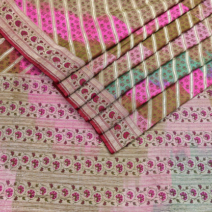 Vintage Multi Heavy Wedding Saree Pure Satin Silk Woven Banarasi Tanchoi Sarees Indian Sari Fabric Golden Zari 5Yd