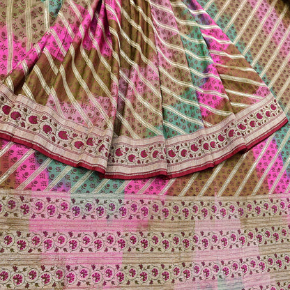 Vintage Multi Heavy Wedding Saree Pure Satin Silk Woven Banarasi Tanchoi Sarees Indian Sari Fabric Golden Zari 5Yd