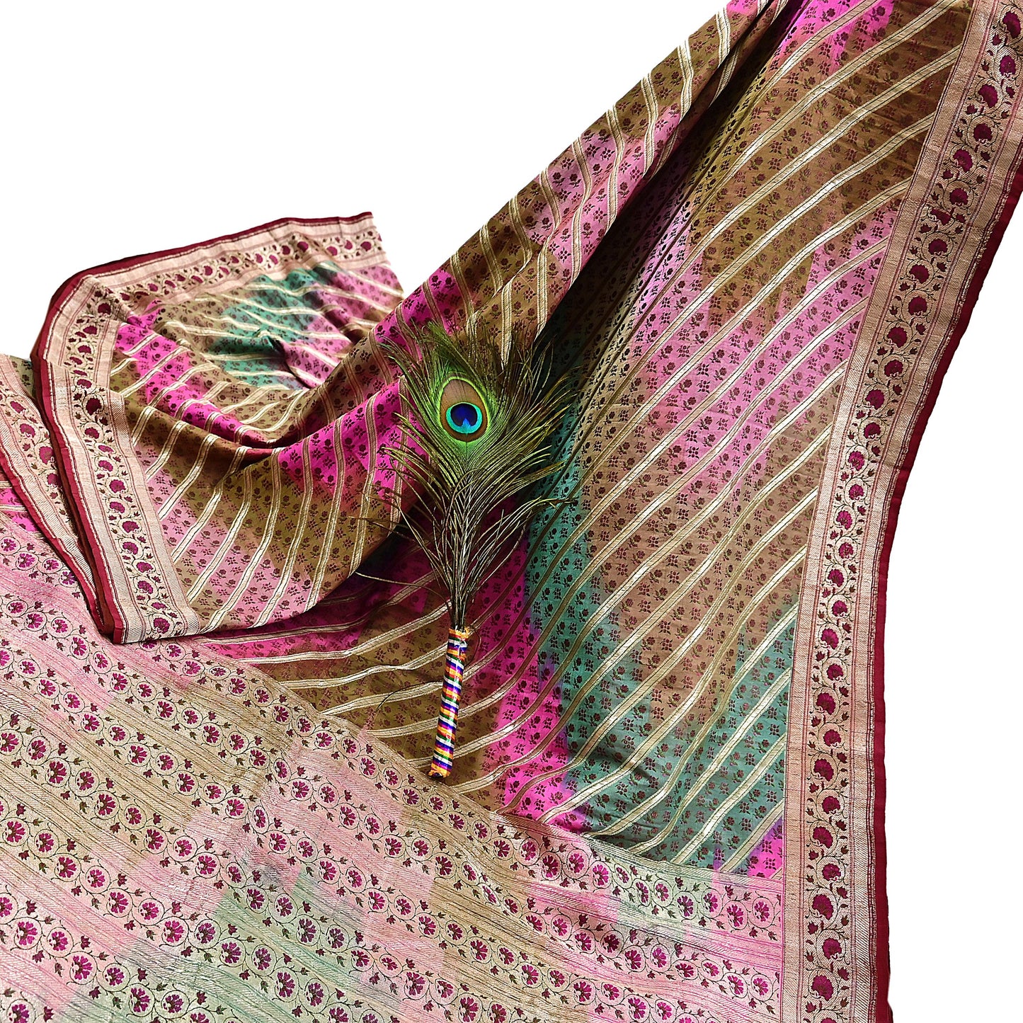 Vintage Multi Heavy Wedding Saree Pure Satin Silk Woven Banarasi Tanchoi Sarees Indian Sari Fabric Golden Zari 5Yd