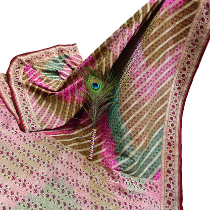 Vintage Multi Heavy Wedding Saree Pure Satin Silk Woven Banarasi Tanchoi Sarees Indian Sari Fabric Golden Zari 5Yd