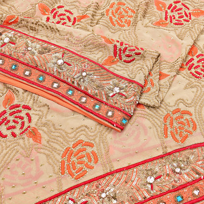 Indian Vintage Heavy Beige Dupatta Pure Georgette Silk Long Stole Hand Embroidered Scarf Zardozi/Dabka Wedding Hijab veil Boho