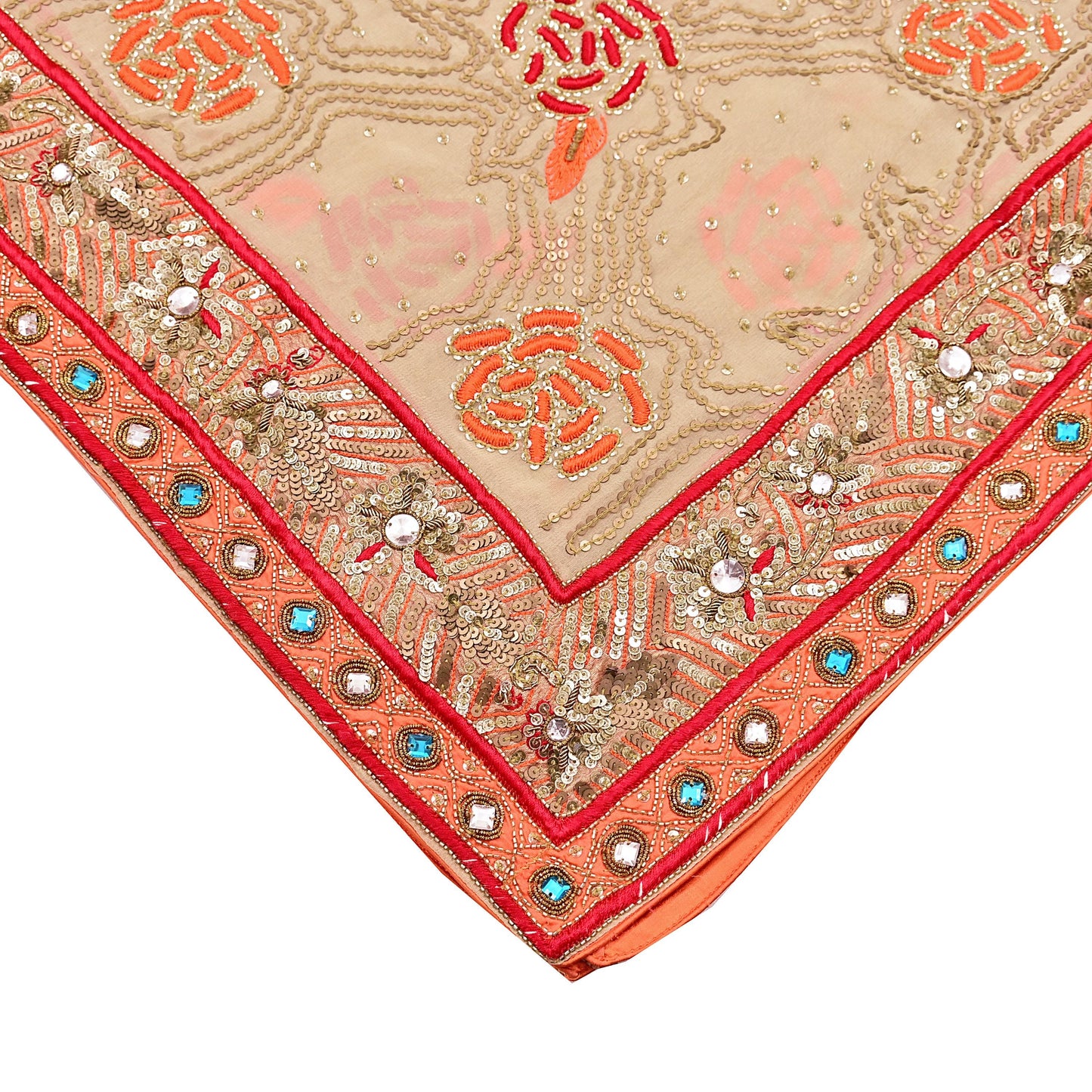 Indian Vintage Heavy Beige Dupatta Pure Georgette Silk Long Stole Hand Embroidered Scarf Zardozi/Dabka Wedding Hijab veil Boho