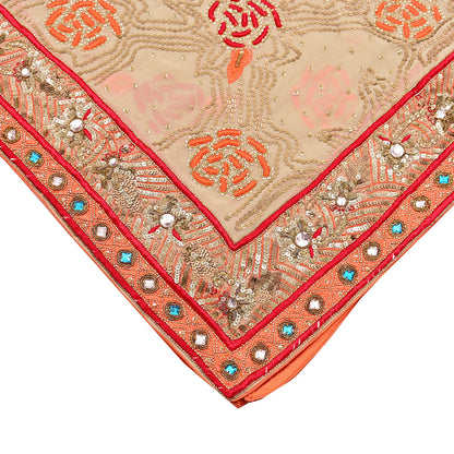 Indian Vintage Heavy Beige Dupatta Pure Georgette Silk Long Stole Hand Embroidered Scarf Zardozi/Dabka Wedding Hijab veil Boho