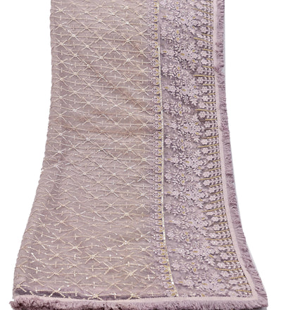 Indian Vintage Heavy Dupatta Dusty Purple Net Mesh Long Stole Hand Embroidered Scarves Zardozi/Dabka Zari Sequins Wedding Hijab Veil