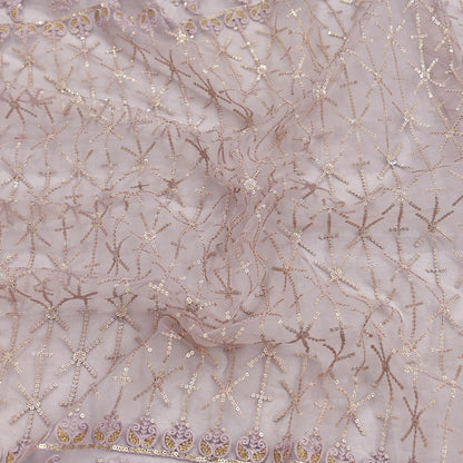 Indian Vintage Heavy Dupatta Dusty Purple Net Mesh Long Stole Hand Embroidered Scarves Zardozi/Dabka Zari Sequins Wedding Hijab Veil