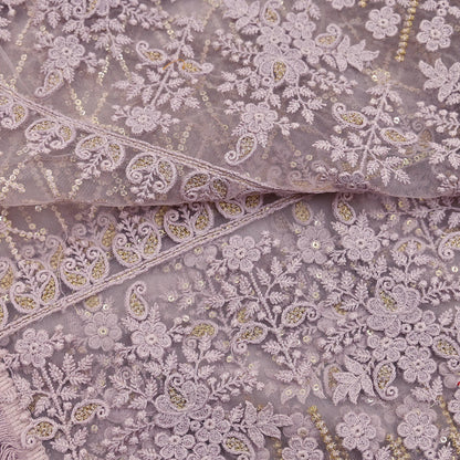 Indian Vintage Heavy Dupatta Dusty Purple Net Mesh Long Stole Hand Embroidered Scarves Zardozi/Dabka Zari Sequins Wedding Hijab Veil