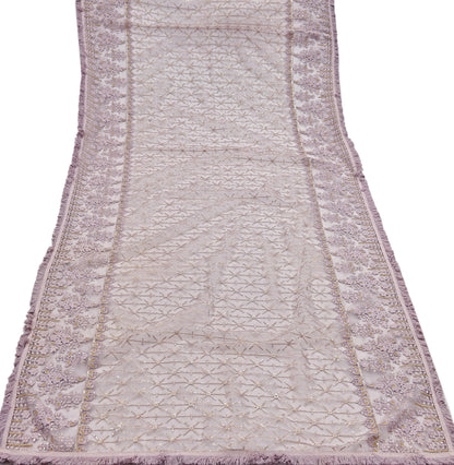 Indian Vintage Heavy Dupatta Dusty Purple Net Mesh Long Stole Hand Embroidered Scarves Zardozi/Dabka Zari Sequins Wedding Hijab Veil