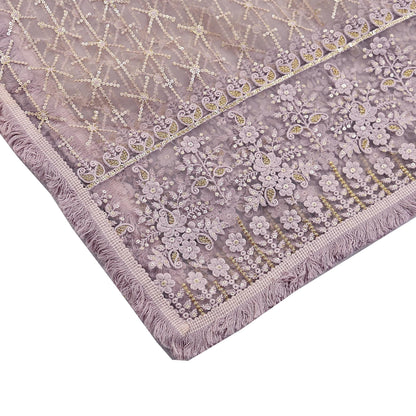 Indian Vintage Heavy Dupatta Dusty Purple Net Mesh Long Stole Hand Embroidered Scarves Zardozi/Dabka Zari Sequins Wedding Hijab Veil