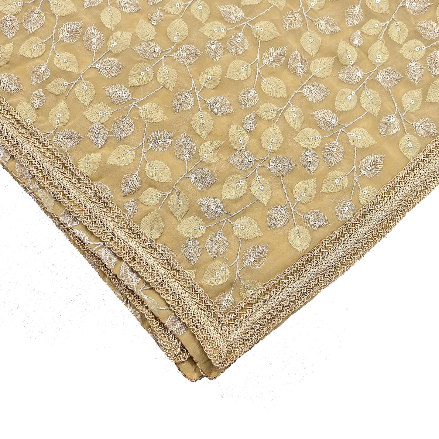 Indian Vintage Heavy Beige Dupatta Pure Georgette silk Long Stole Hand Embroidered Scarves Stole Veil Wrap Sequins
