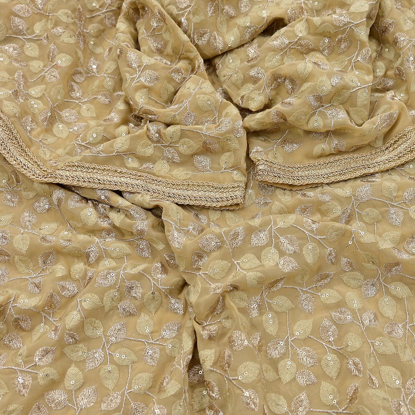 Indian Vintage Heavy Beige Dupatta Pure Georgette silk Long Stole Hand Embroidered Scarves Stole Veil Wrap Sequins
