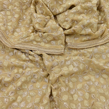 Indian Vintage Heavy Beige Dupatta Pure Georgette silk Long Stole Hand Embroidered Scarves Stole Veil Wrap Sequins
