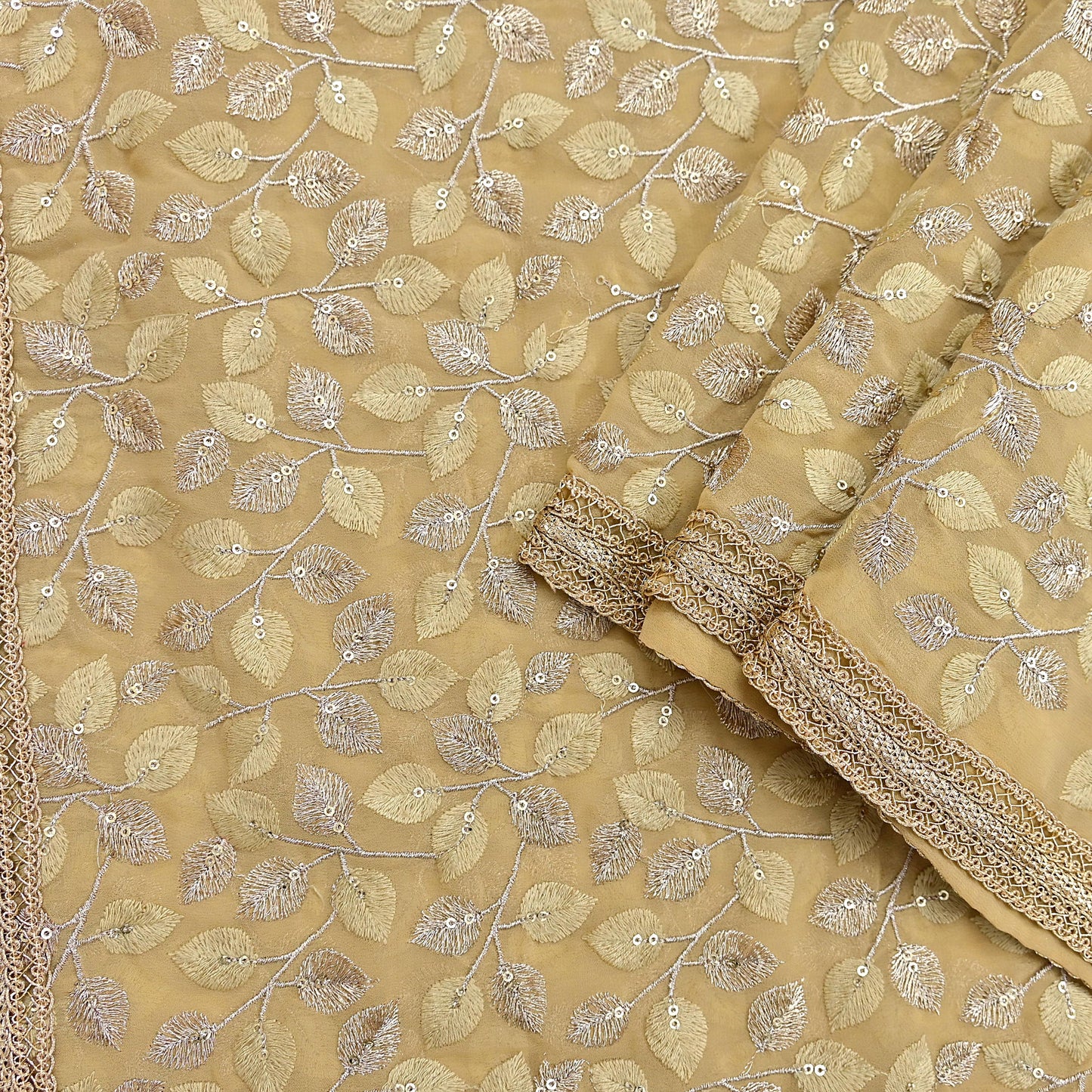 Indian Vintage Heavy Beige Dupatta Pure Georgette silk Long Stole Hand Embroidered Scarves Stole Veil Wrap Sequins